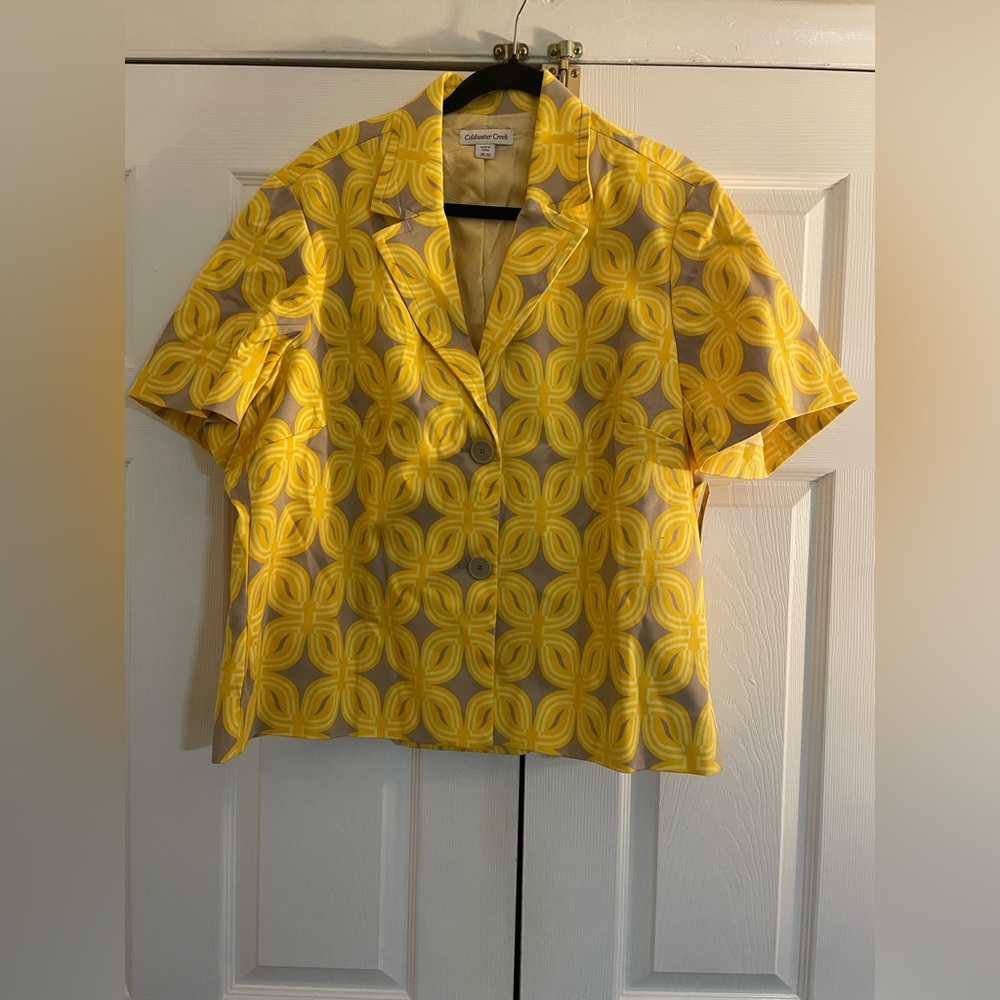 Coldwater Creek Yellow and Gray Button short sleeve jacket NWT size 20/22